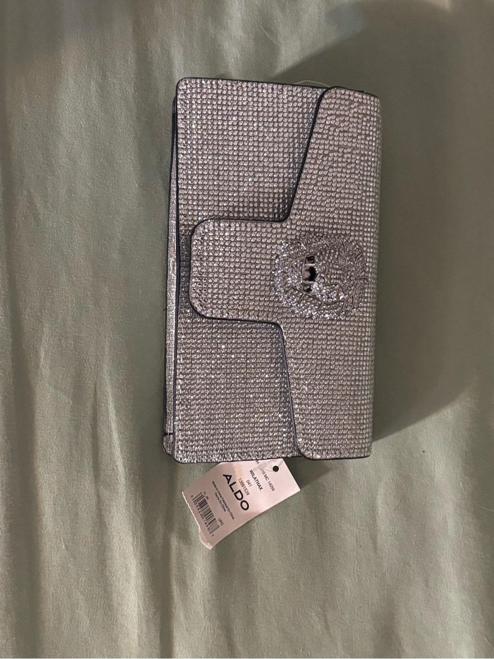 Aldo Silver Crystal Embellished Clutch